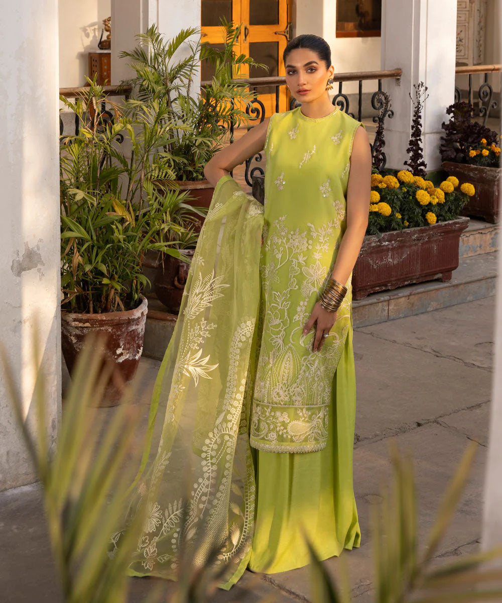 SAPPHIRE | UNSTICHED 3 PIECE DYED EMBROIDERED ORGANZA SUIT