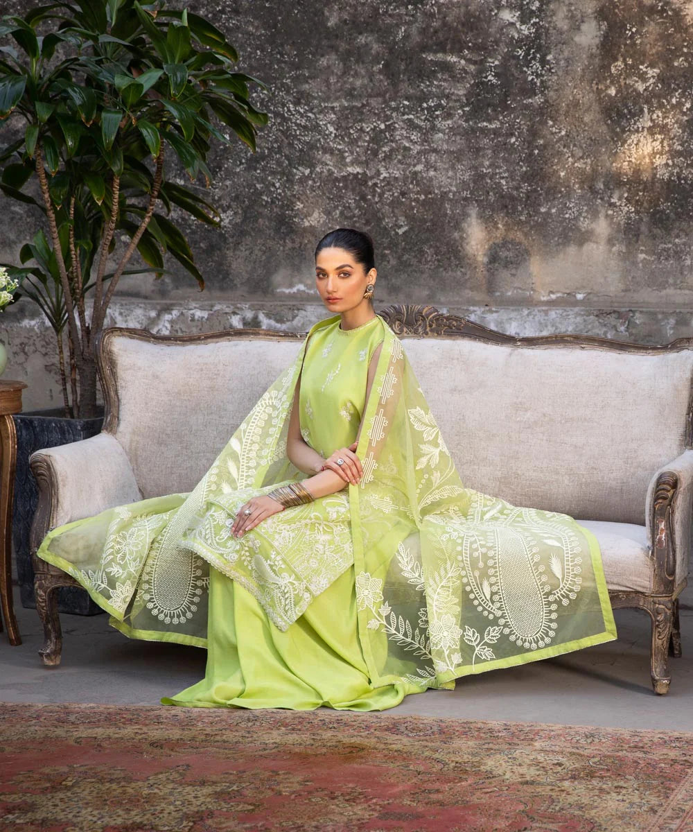 SAPPHIRE | UNSTICHED 3 PIECE DYED EMBROIDERED ORGANZA SUIT