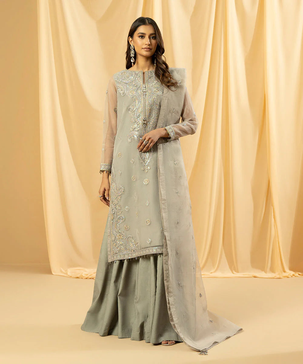 SAPPHIRE | UNSTICHED 3 PIECE DYED EMBROIDERED ORGANZA SUIT