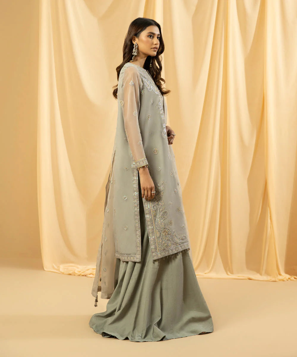 SAPPHIRE | UNSTICHED 3 PIECE DYED EMBROIDERED ORGANZA SUIT
