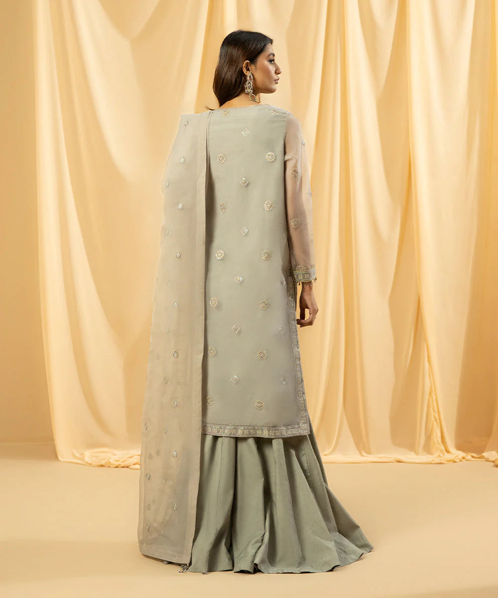SAPPHIRE | UNSTICHED 3 PIECE DYED EMBROIDERED ORGANZA SUIT