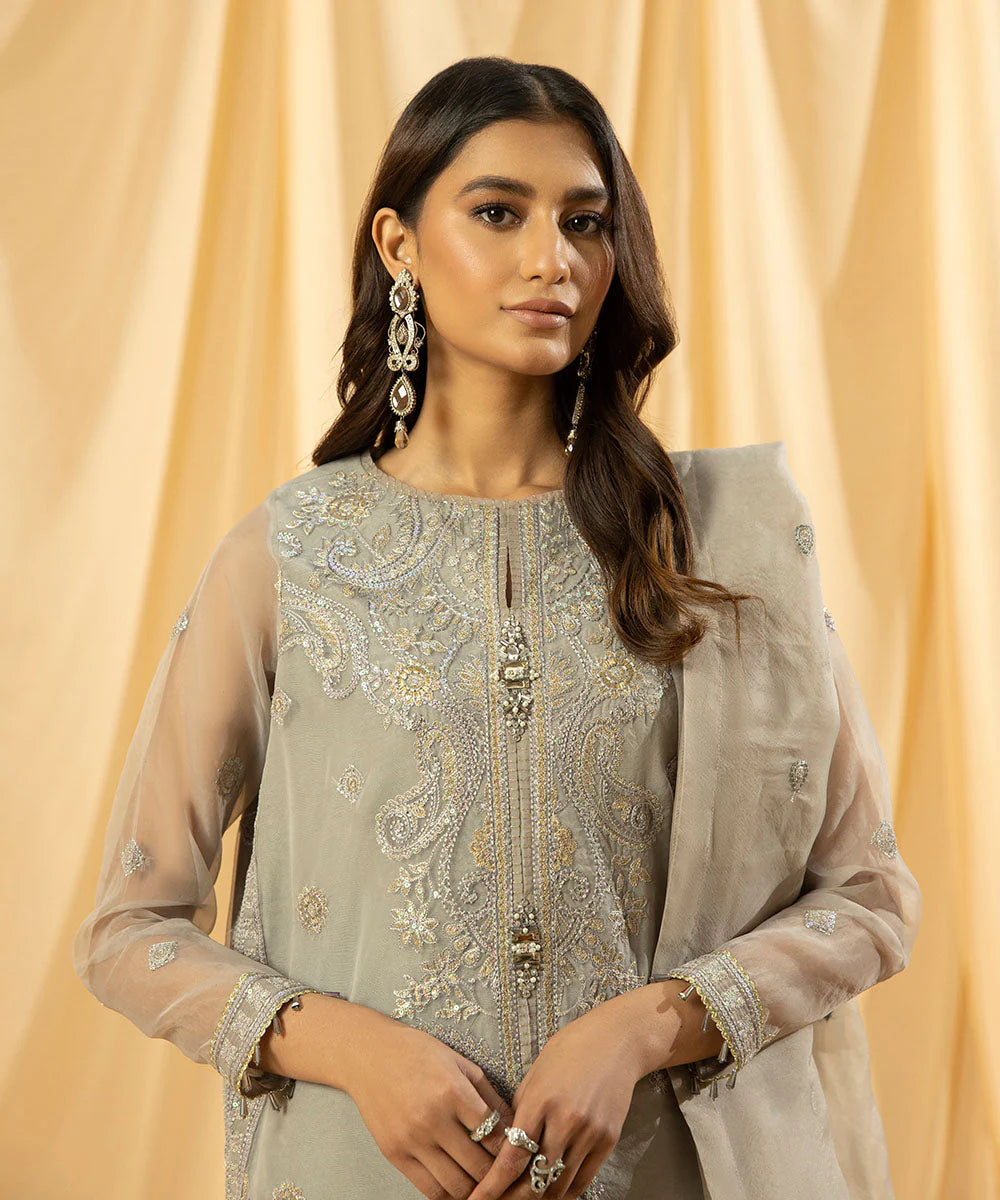 SAPPHIRE | UNSTICHED 3 PIECE DYED EMBROIDERED ORGANZA SUIT