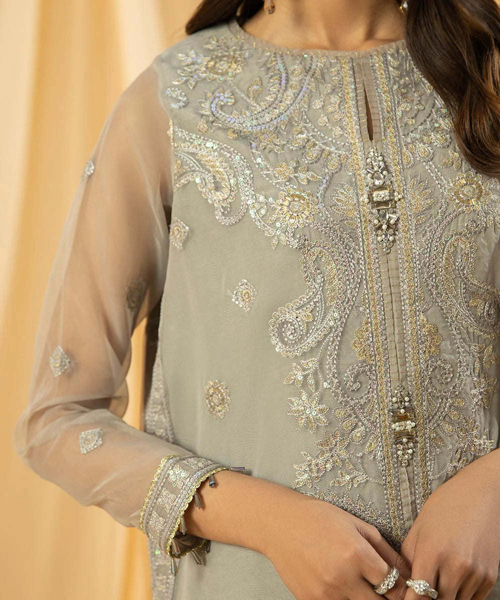SAPPHIRE | UNSTICHED 3 PIECE DYED EMBROIDERED ORGANZA SUIT