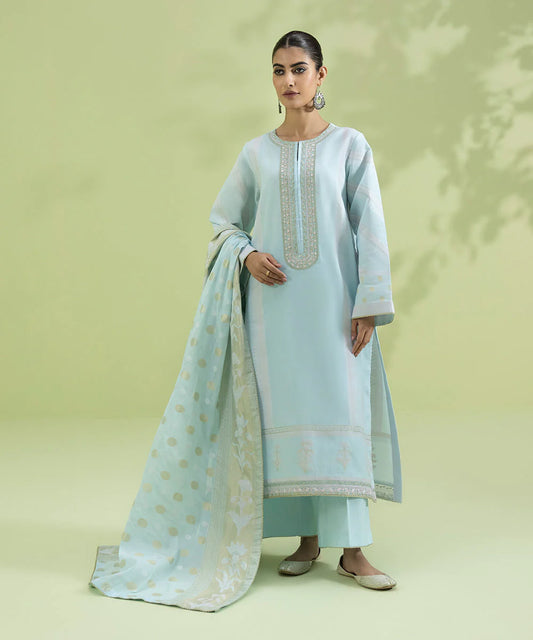 Sapphire | Unstitched 3Pc Embroidered Jacquard Suit
