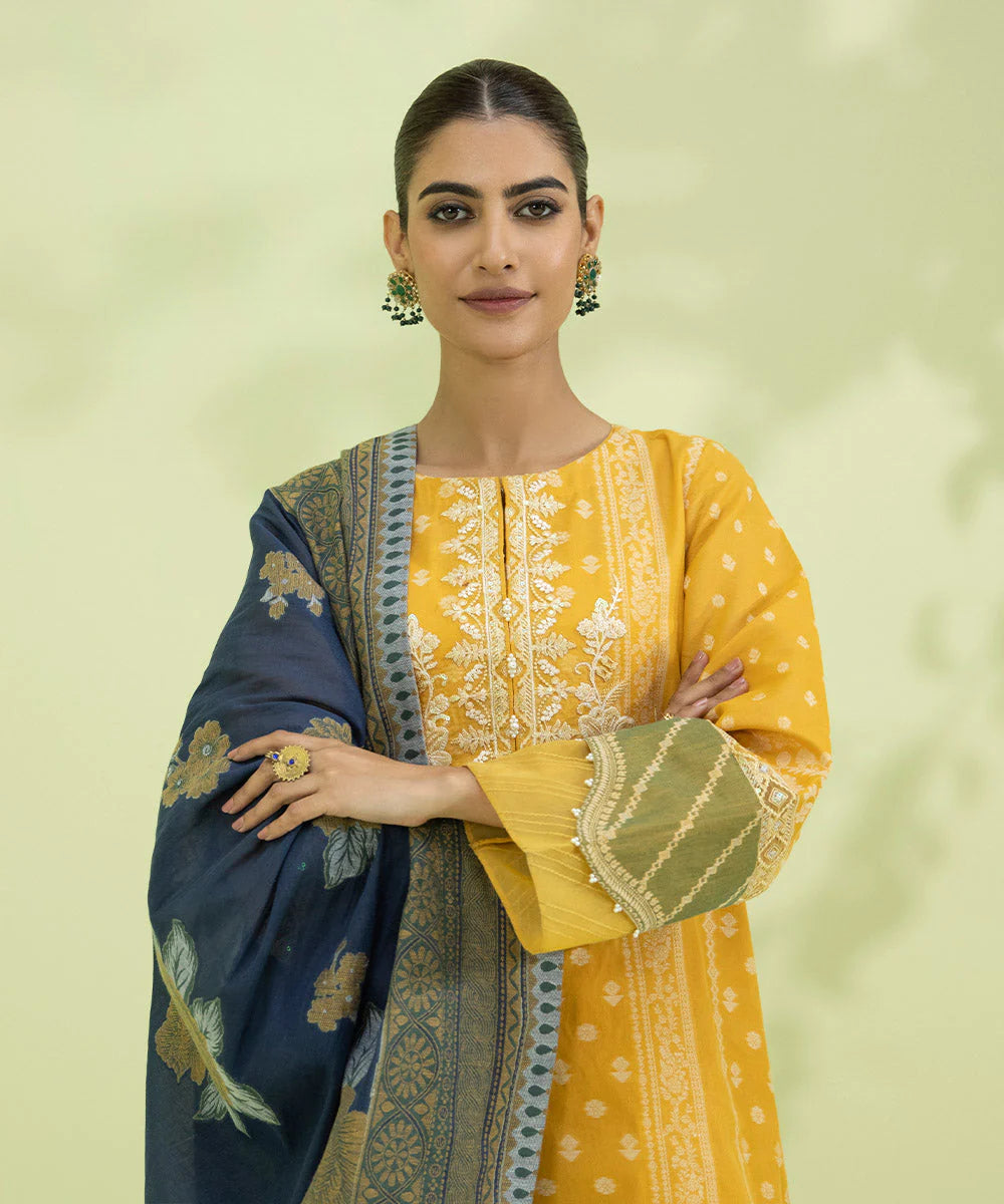 Sapphire | Unstitched 3 Piece - Embroidered Jacquard Suit