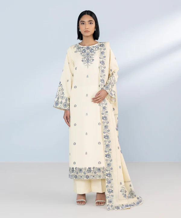 SAPPHIRE | UNSTITCHED 3 PIECE EMBROIDERED COTTON SATIN SUIT