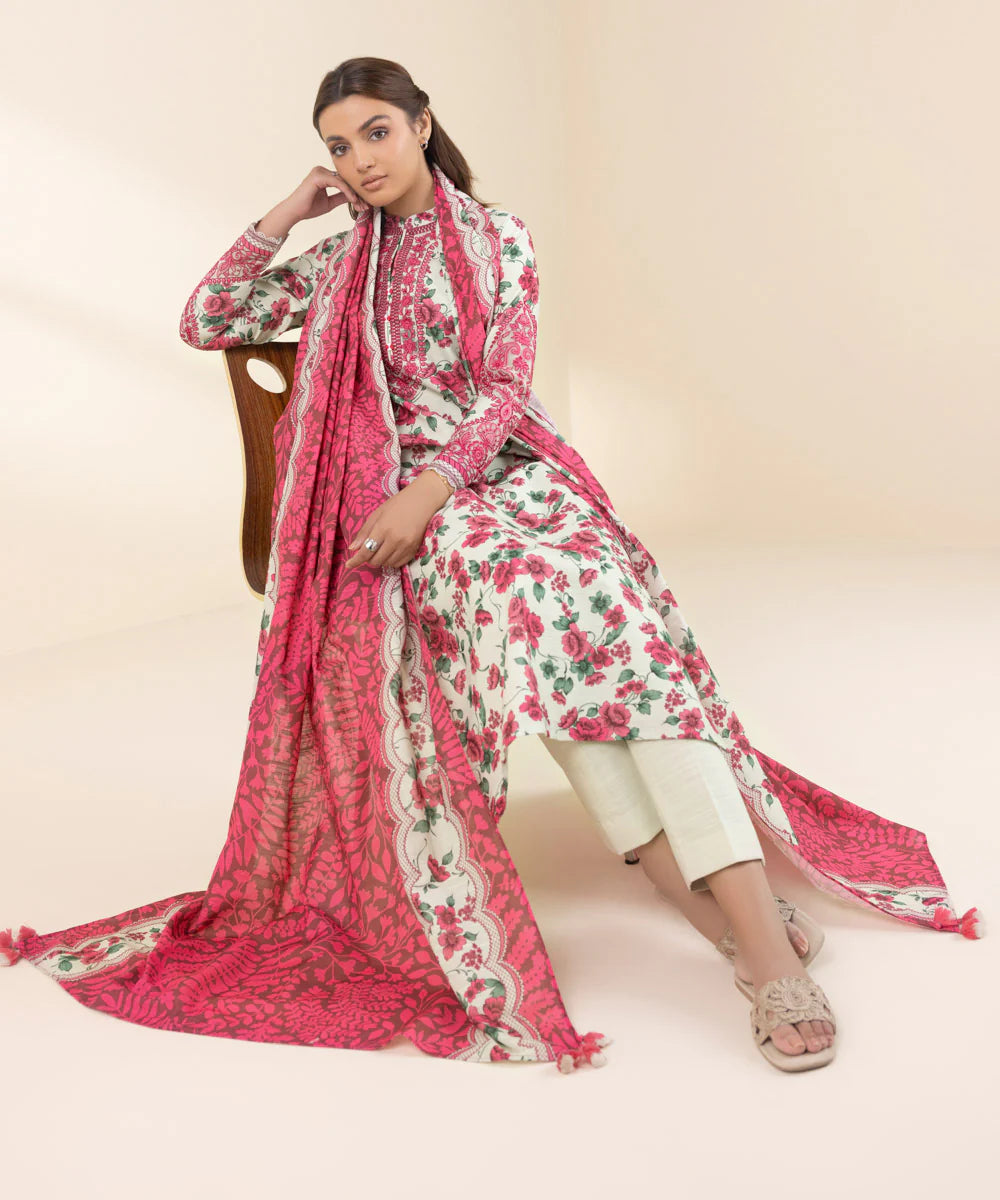 SAPPHIRE | UNSTITCHED 3 PIECE EMBROIDERED LIGHT KHADDAR SUIT