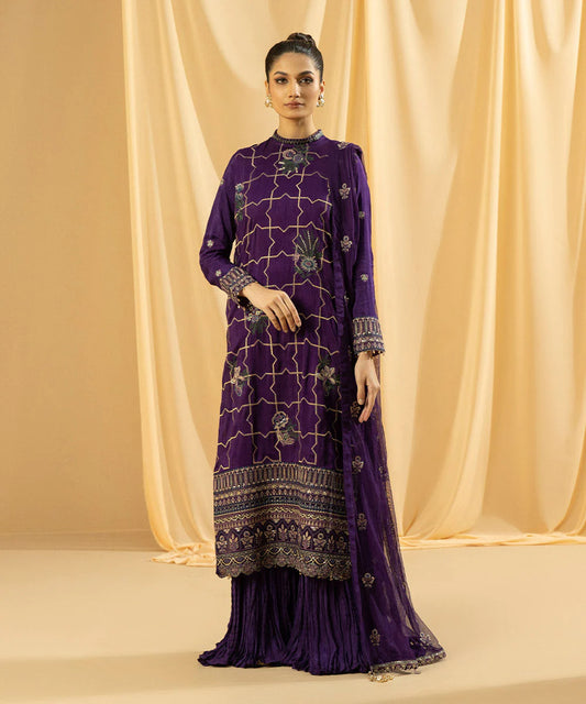 Sapphire LUXE | 3 Piece Unstitched Dyed Embroidered Raw Silk Suit | 3FE-LX23V2-21