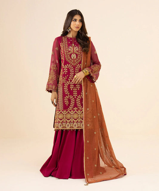 Sapphire LUXE | 3 Piece Unstitched Embroidered Khaddi Net Suit | 3FE-LX23V3-11