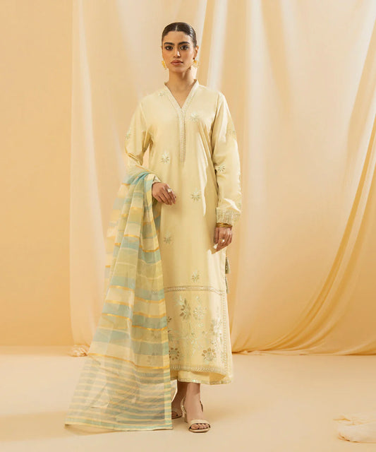 Sapphire | Unstitched 3Pc Dyed Embroidered Fine Cotton Satin Suit