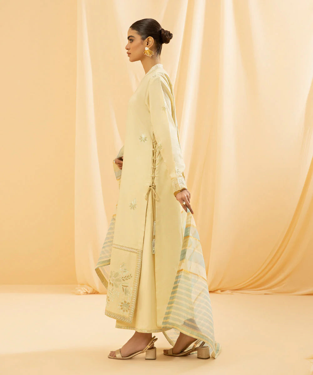Sapphire | Unstitched 3Pc Dyed Embroidered Fine Cotton Satin Suit