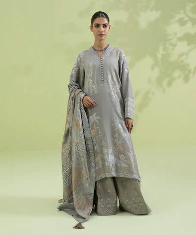 Sapphire | Unstitched 3Pc Embroidered Jacquard Suit