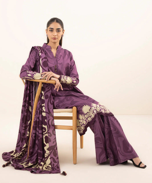 SAPPHIRE | UNSTITCHED 3 PIECE PRINTED LINEN SUIT