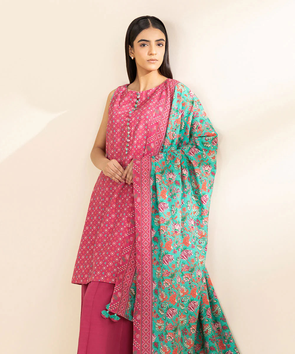 SAPPHIRE | UNSTITCHED 3 PIECE PRINTED LIGHT KHADDAR SUIT