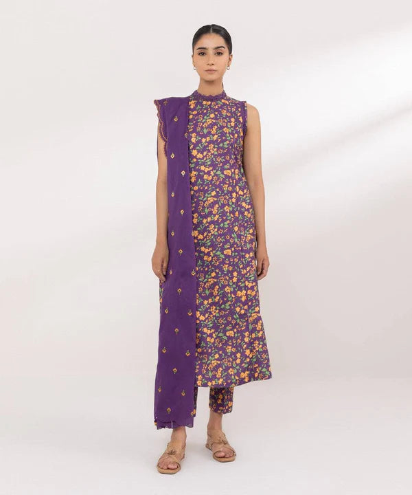 SAPPHIRE | UNSTITCHED 3 PIECE EMBROIDERED COTTON SUIT