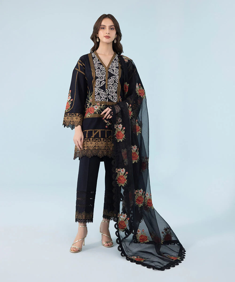 SAPPHIRE | UNSTITCHED 3 PIECE - EMBROIDERED COTTON KARANDI SUIT