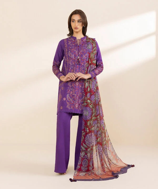 SAPPHIRE | UNSTITCHED 3 PIECE EMBROIDERED COTTON SUIT