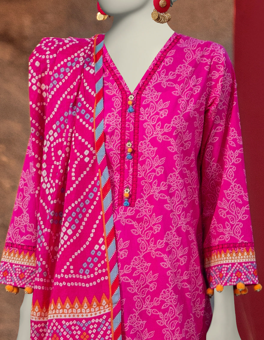 J. | UNSTITCHED 3 PIECE PRINTED LAWN SUIT