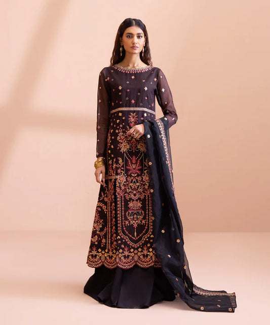 Sapphire LUXE | 3 Piece Unstitched Dyed Embroidered Zari Line Organza Suit | 3FE-LX23V1-14