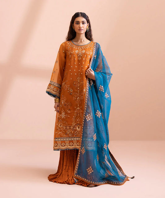 Sapphire LUXE | 3 Piece Unstitched Dyed Embroidered Blended Organza Suit