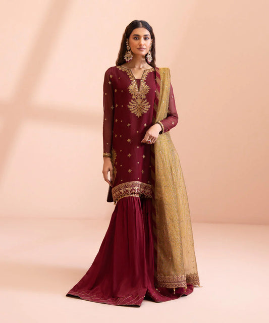 Sapphire LUXE | 3 Piece Unstitched Dyed Embroidered Blended Khaddi Net Suit | 3FE-LX23V1-6