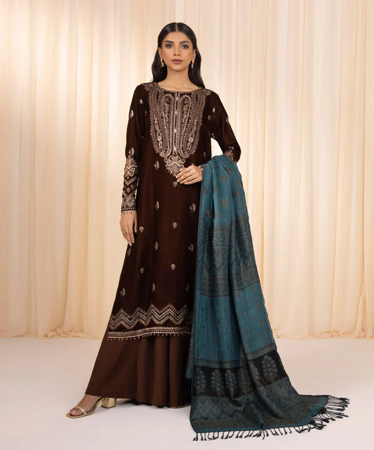 SAPPHIRE | UNSTITCHED 3 PIECE - EMBROIDERED VELVET SUIT