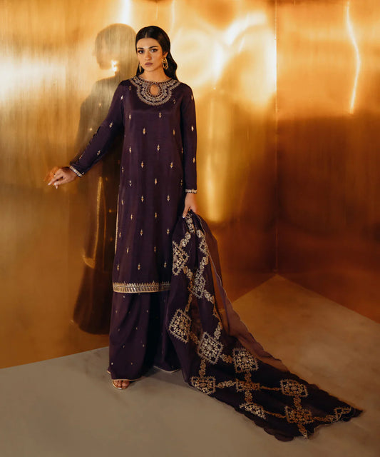 SAPPHIRE | UNSTITCHED 3 PIECE - EMBROIDERED RAW SILK SUIT