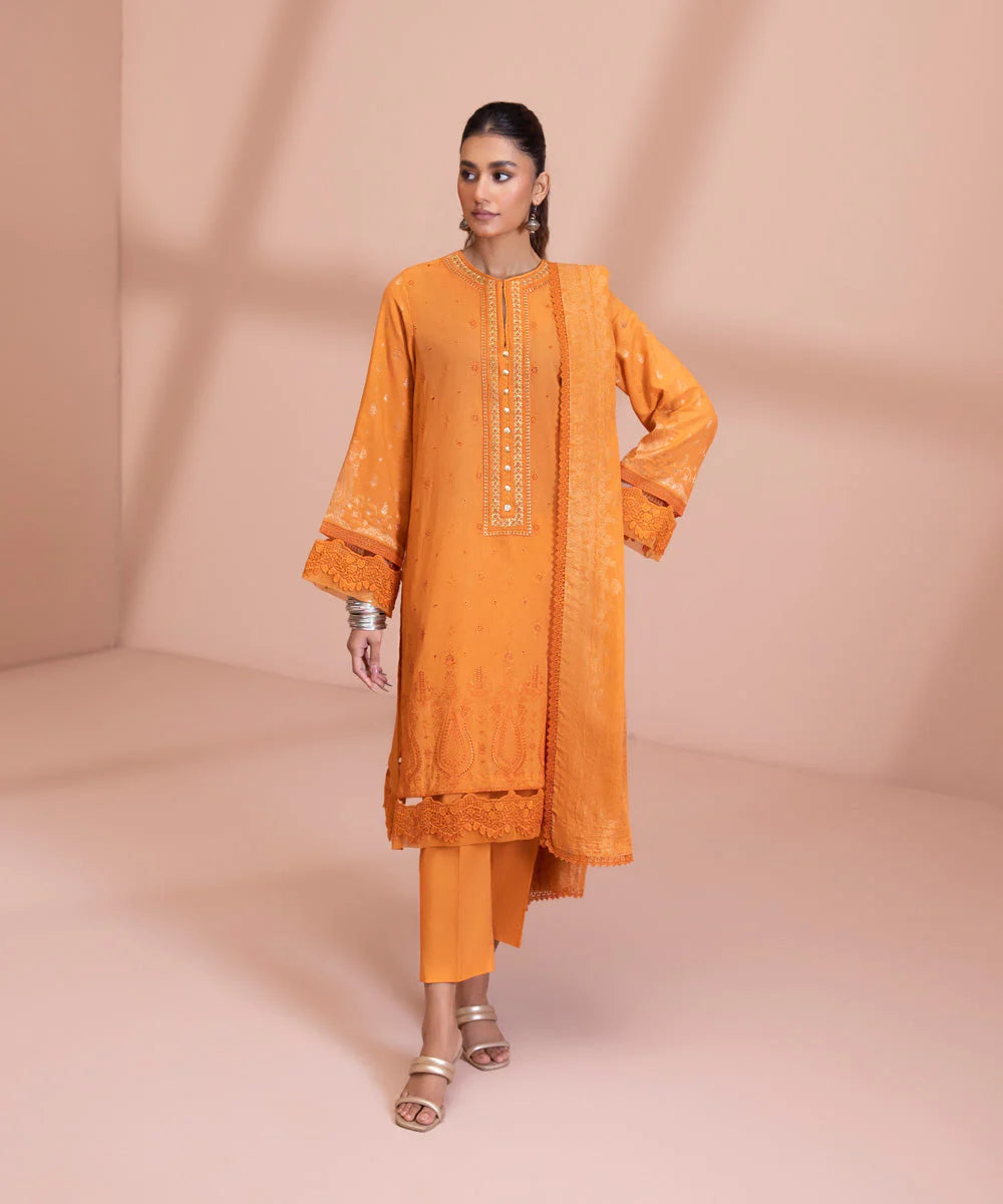 Sapphire | Unstitched 3Pc Embroidered Extra Weft Jacquard Suit