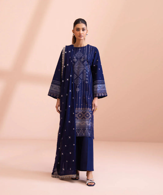 Sapphire | Unstitched 3 Piece Embroidered Extra Weft Jacquard Suit