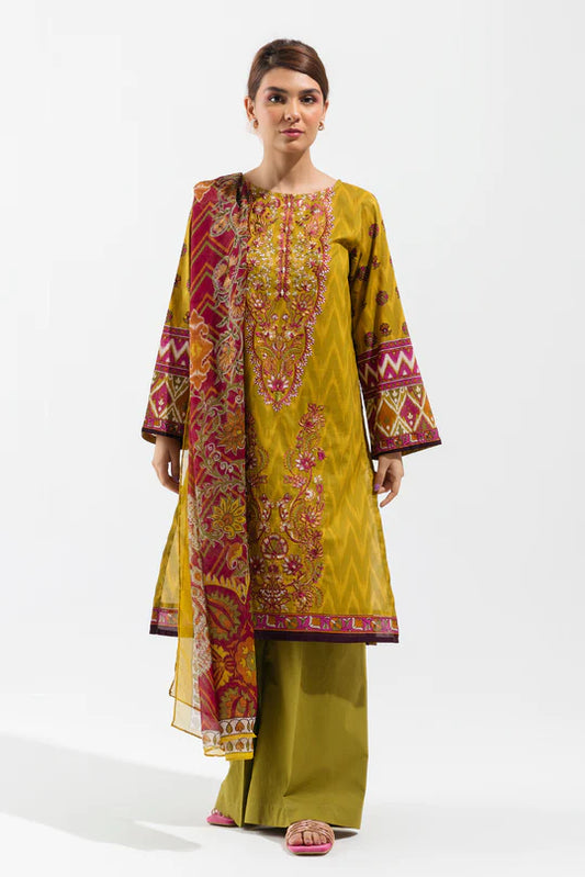 BEECHTREE | 2 Piece Unstitched Embroidered Lawn | Lime Rouge