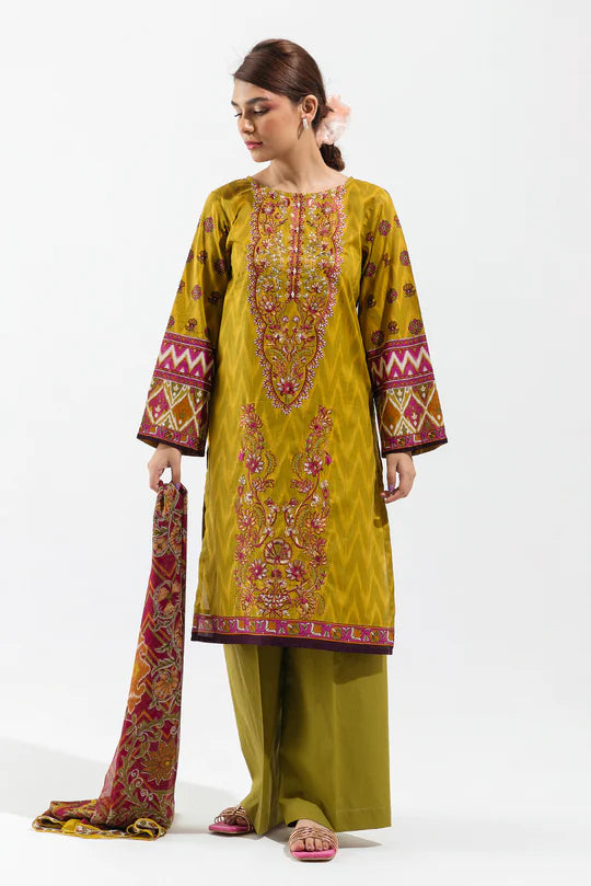 BEECHTREE | 2 Piece Unstitched Embroidered Lawn | Lime Rouge