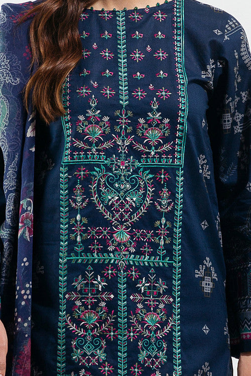 BEECHTREE | 2 Piece Unstitched Embroidered Lawn | Navy Knit