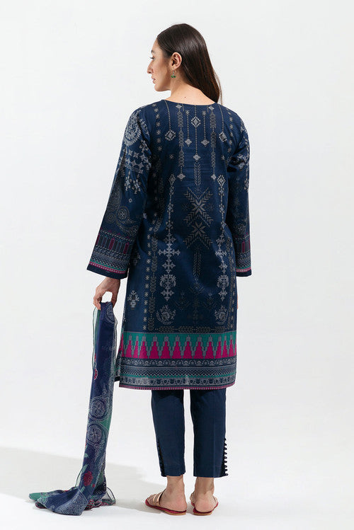 BEECHTREE | 2 Piece Unstitched Embroidered Lawn | Navy Knit