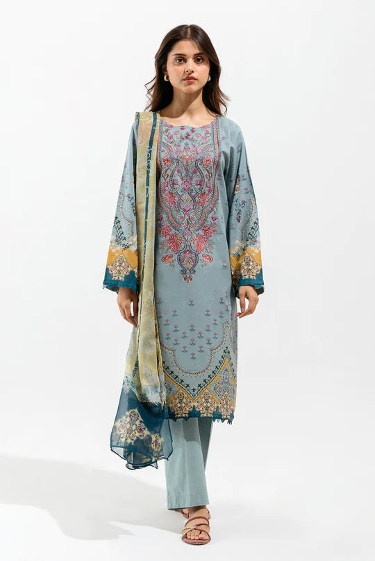 BEECHTREE | 2 Piece Unstitched Embroidered Lawn | Cyan Orchid