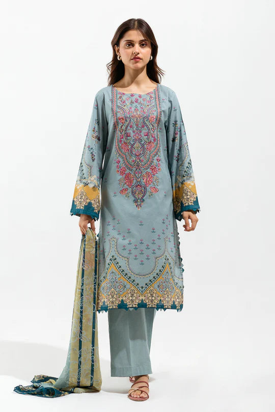 BEECHTREE | 2 Piece Unstitched Embroidered Lawn | Cyan Orchid