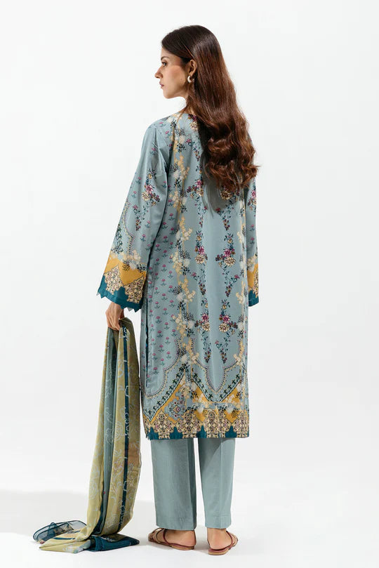 BEECHTREE | 2 Piece Unstitched Embroidered Lawn | Cyan Orchid