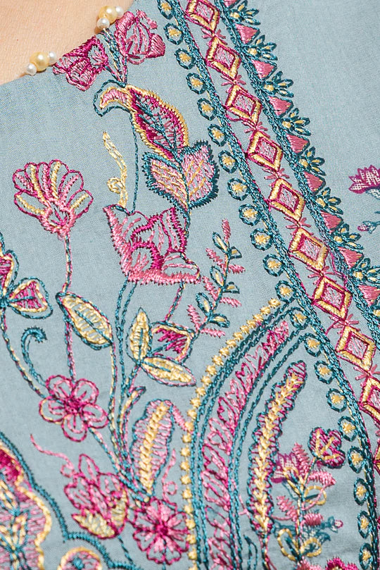 BEECHTREE | 2 Piece Unstitched Embroidered Lawn | Cyan Orchid