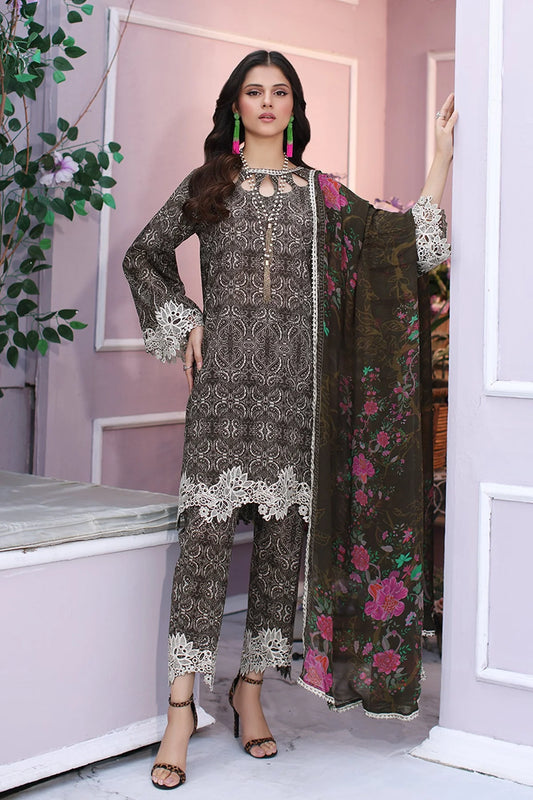 Charizma | 3-PC Unstitched Embroidered Lawn Shirt With Chiffon Dupatta And Trouser