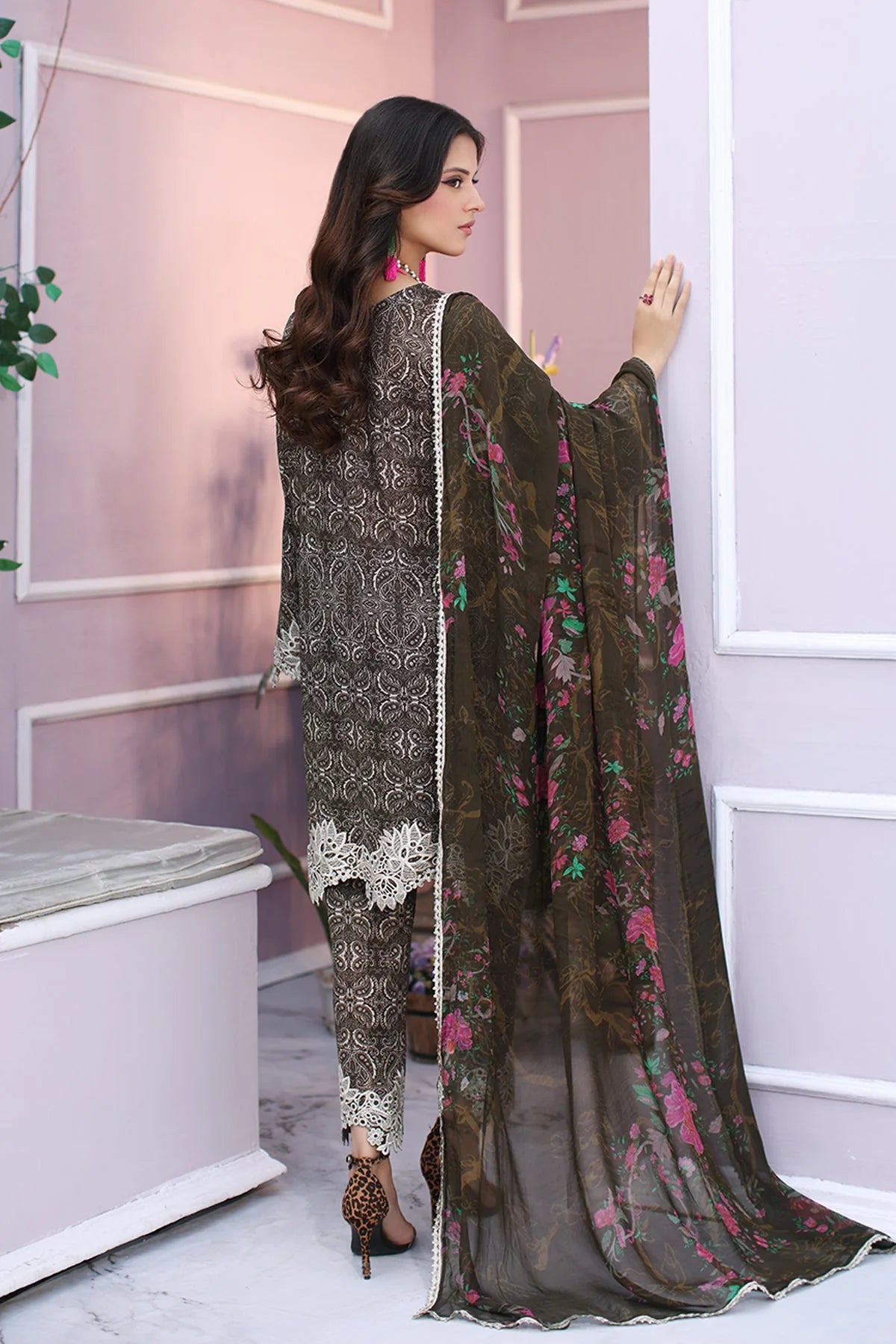 Charizma | 3-PC Unstitched Embroidered Lawn Shirt With Chiffon Dupatta And Trouser