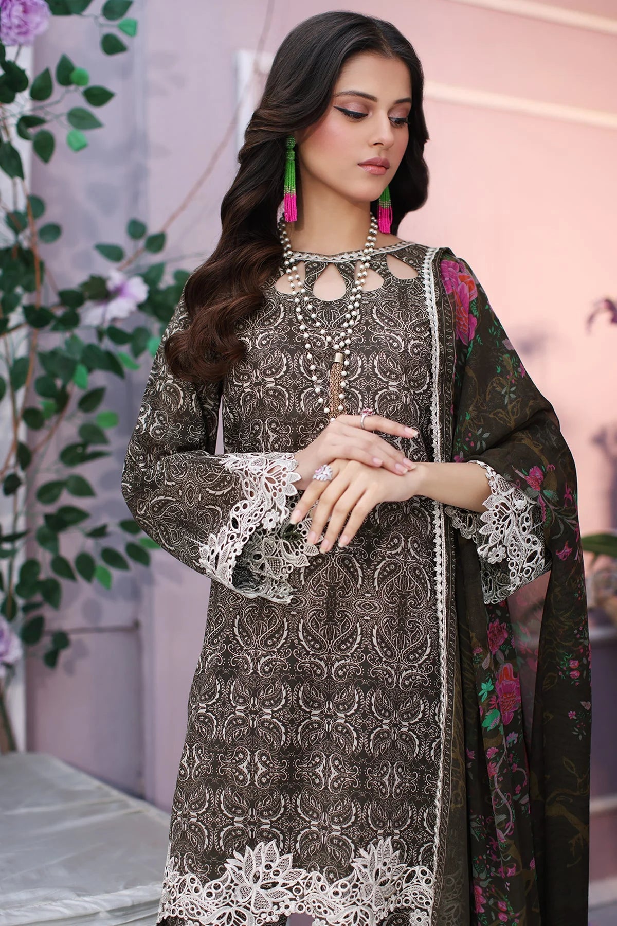 Charizma | 3-PC Unstitched Embroidered Lawn Shirt With Chiffon Dupatta And Trouser