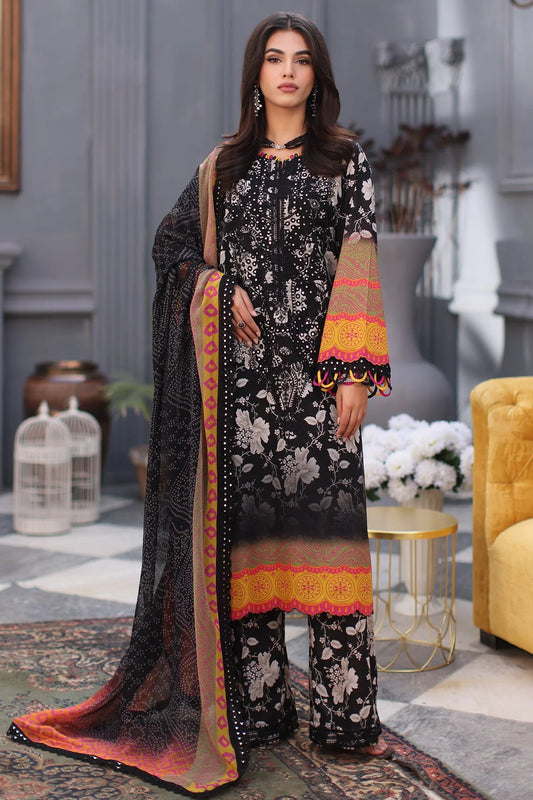Charizma | 3-PC Unstitched Embroidered Lawn Shirt With Chiffon Dupatta And Trouser