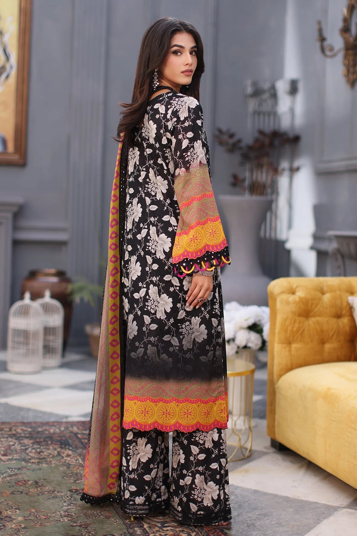 Charizma | 3-PC Unstitched Embroidered Lawn Shirt With Chiffon Dupatta And Trouser