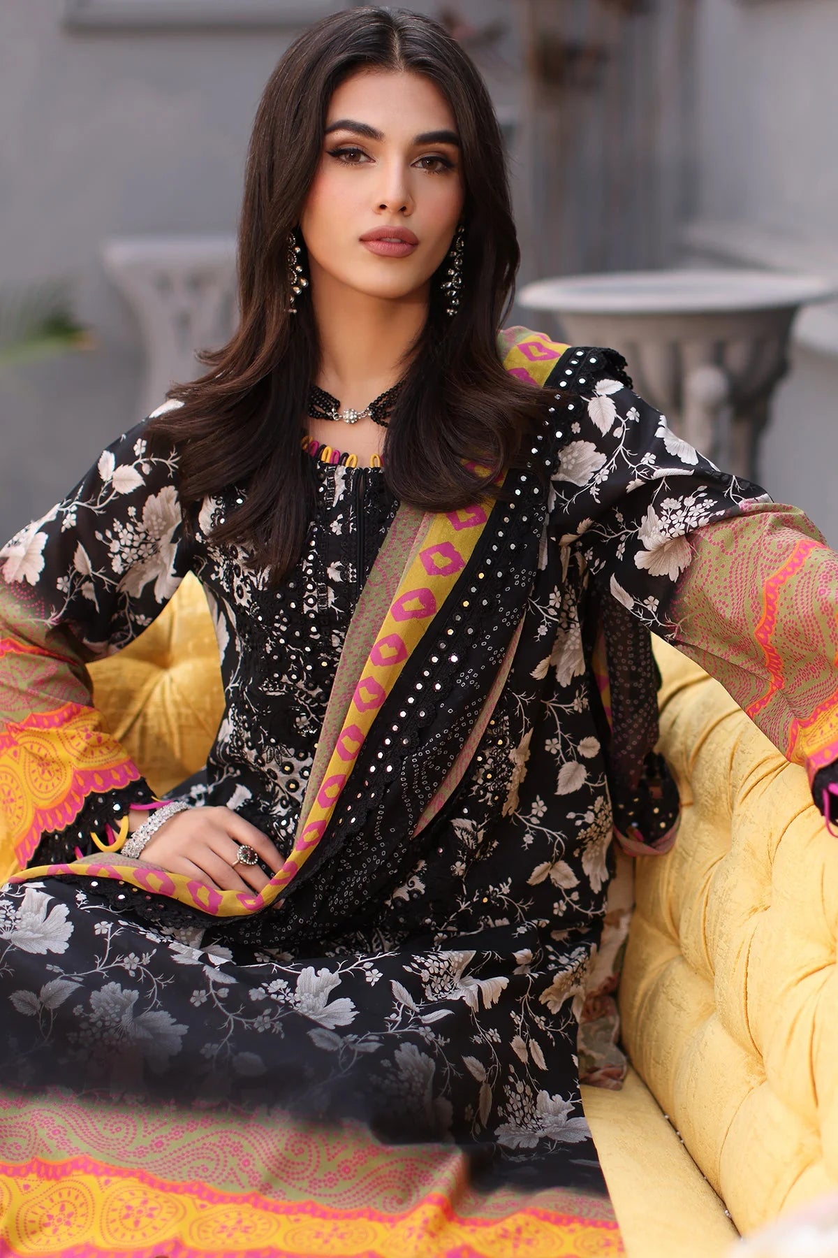 Charizma | 3-PC Unstitched Embroidered Lawn Shirt With Chiffon Dupatta And Trouser