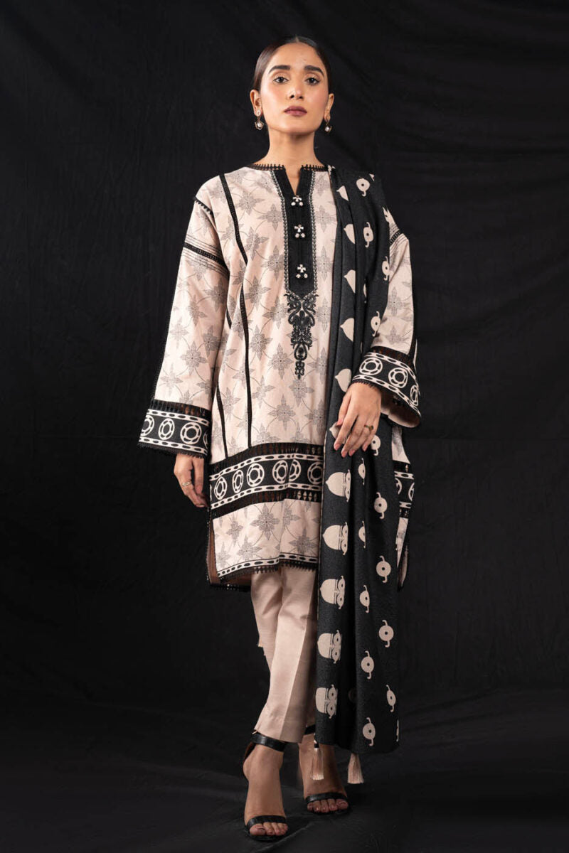 Alkaram | 3 Pc Unstitched Printed Karandi Suit | FW-08-23-Cream