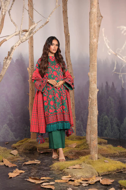 ALKARAM | Unstitched 3 Pc Printed Cross Slub Viscose Suit With Shawl
