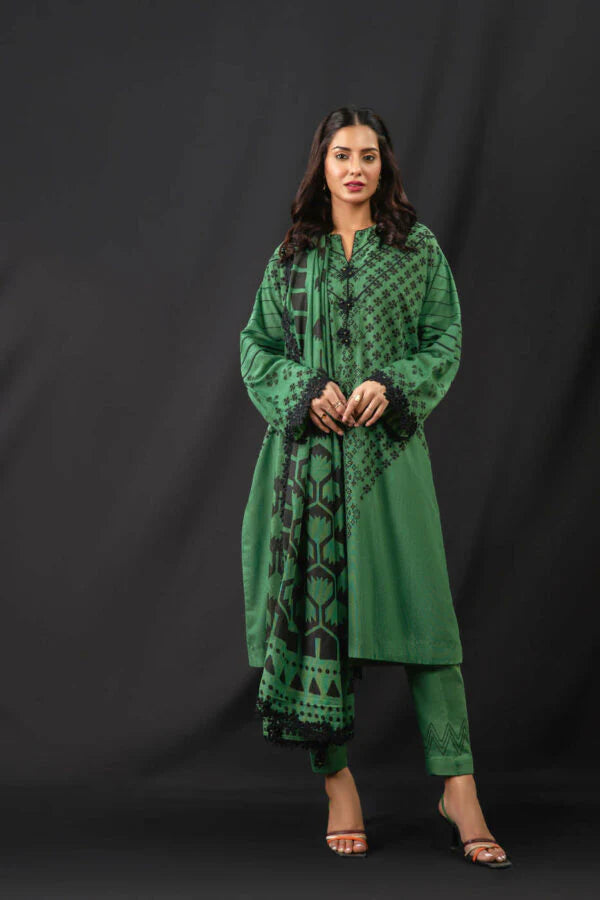 ALKARAM | Unstitched 3 Pc Printed Karandi Suit | Winter