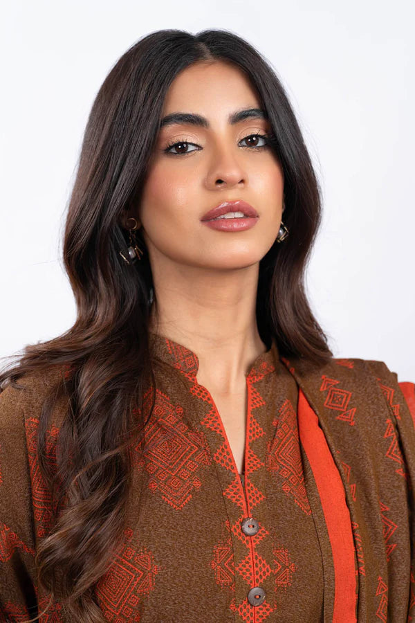Alkaram | 3 Pc Unstitched Printed Karandi Suit | FW-34-23-Brown
