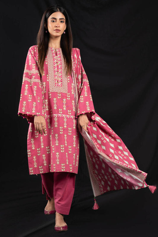 Alkaram | 3Pc Unstitched Printed Karandi Suit | FW-36-23-Pink