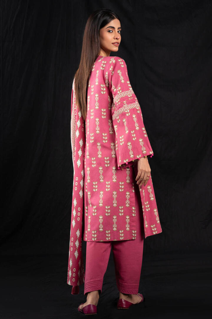 Alkaram | 3Pc Unstitched Printed Karandi Suit | FW-36-23-Pink