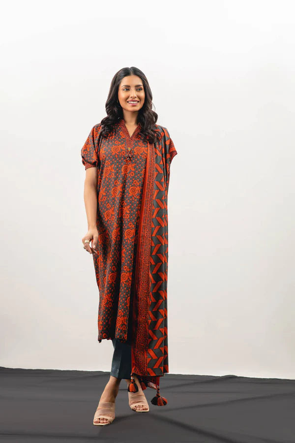 Alkaram | 3 Pc Unstitched Printed Cotail Viscose Suit | FW-37-23-Grey